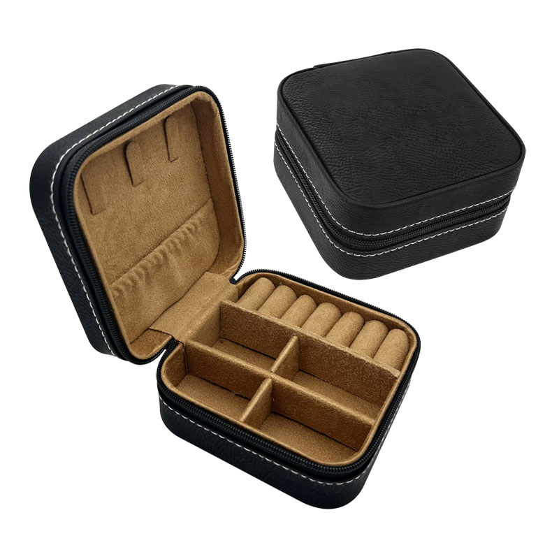 Boîte à bijoux de voyage en similicuir laser 4 × 4 avec doublure noire