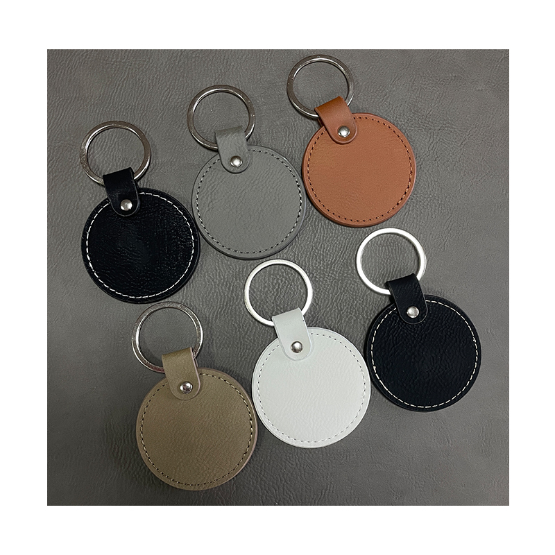 Porte-clés ronds en similicuir laserable avec bord huilé