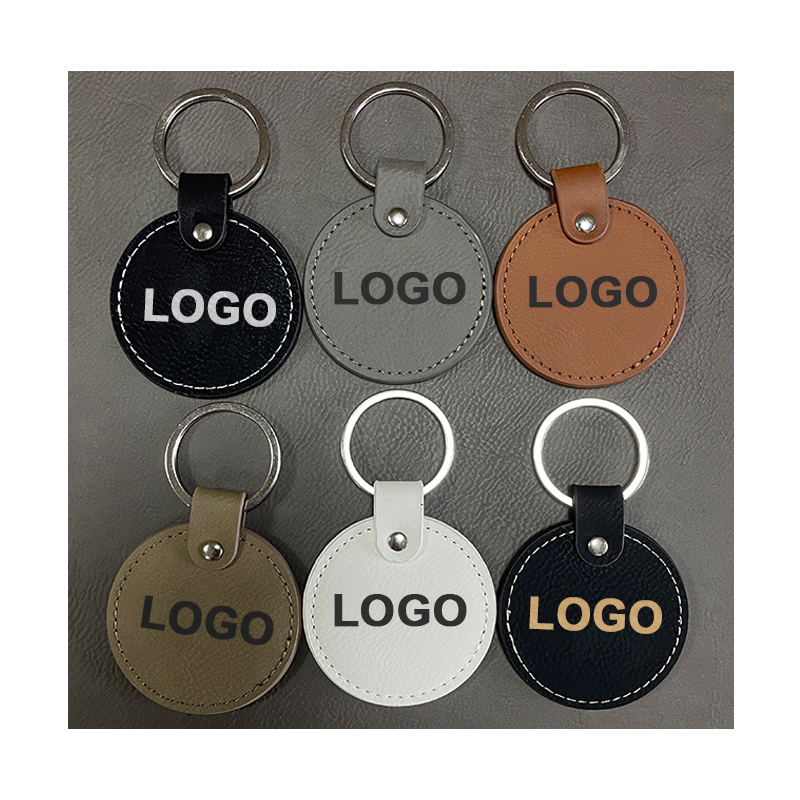 Porte-clés ronds en similicuir laserable avec bord huilé