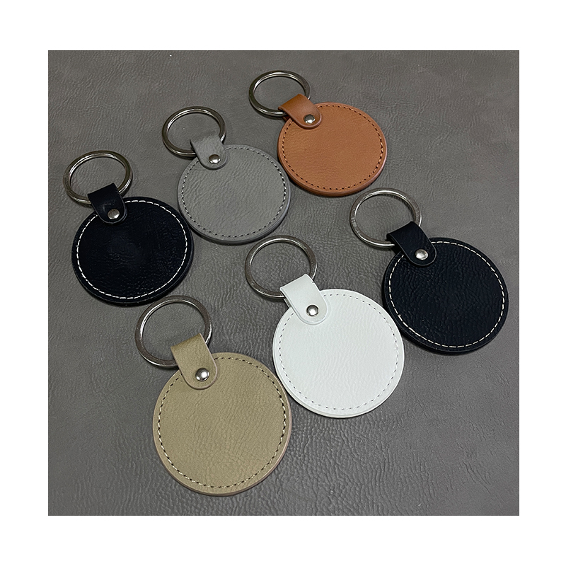 Porte-clés ronds en similicuir laserable avec bord huilé