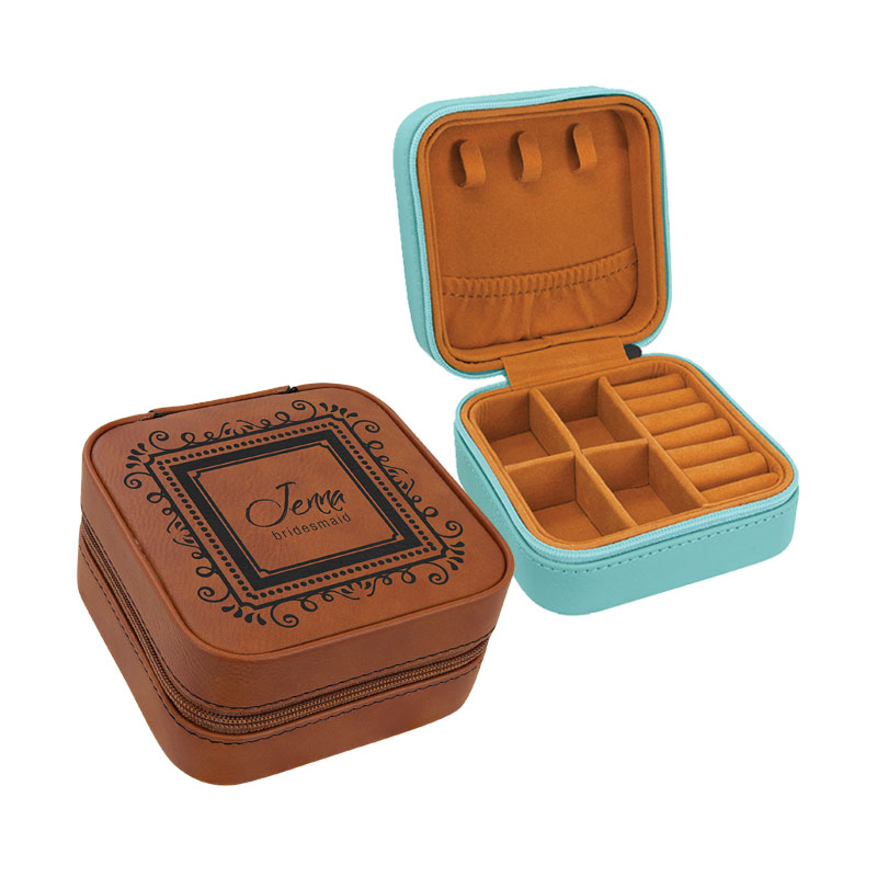 Boîte à bijoux de voyage en similicuir laser 4 × 4 avec doublure noire