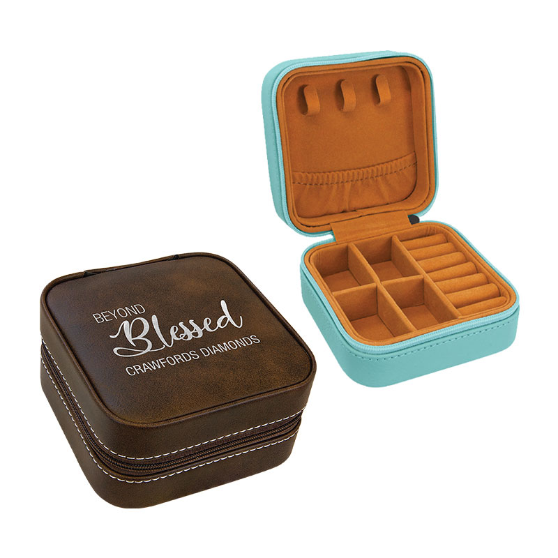 Boîte à bijoux de voyage en similicuir laser 4 × 4 avec doublure noire
