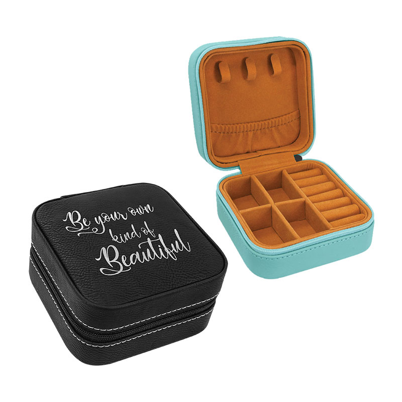 Boîte à bijoux de voyage en similicuir laser 4 × 4 avec doublure noire