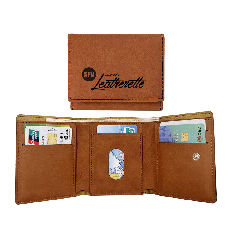 Portefeuille à trois volets en similicuir laserable