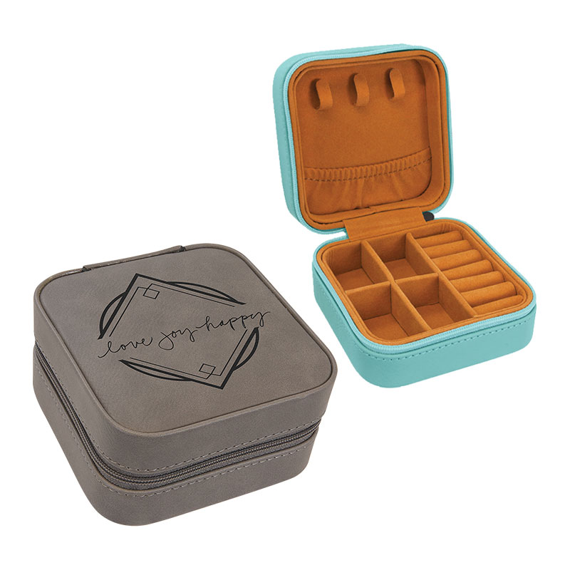 Boîte à bijoux de voyage en similicuir laser 4 × 4 avec doublure noire
