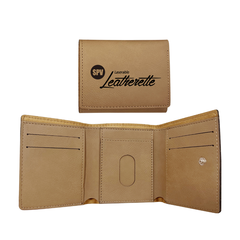 Portefeuille à trois volets en similicuir laserable