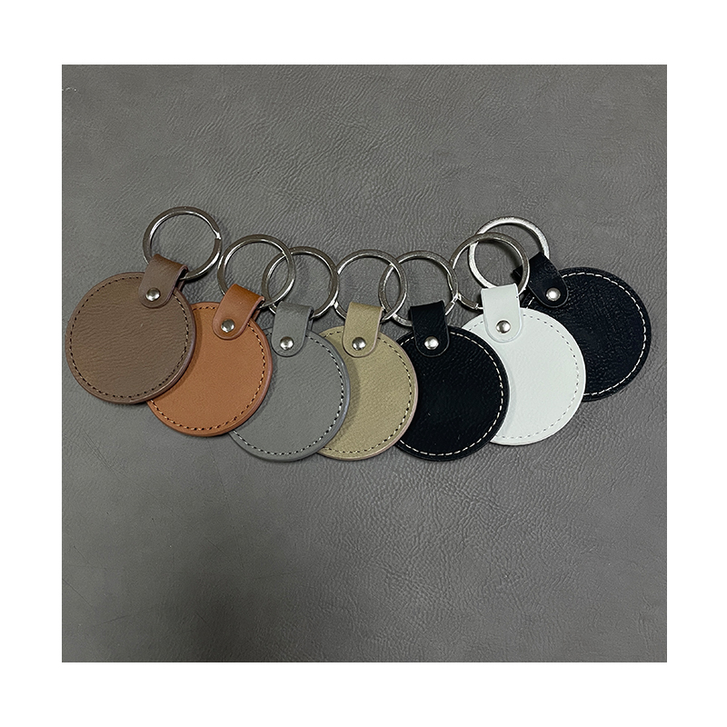 Porte-clés ronds en similicuir laserable avec bord huilé