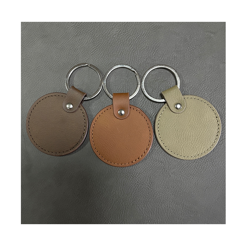 Porte-clés ronds en similicuir laserable avec bord huilé