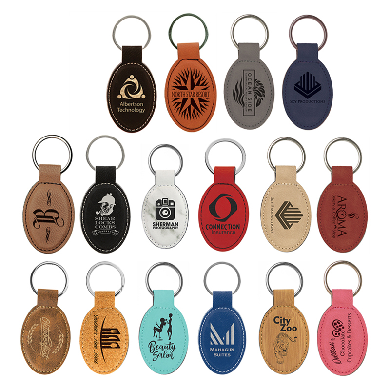 Porte-clés ovale en similicuir laserable
