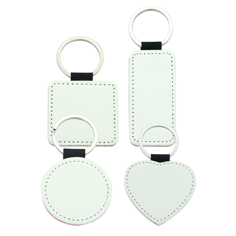 Porte-clés rond en similicuir scintillant par sublimation - Impression simple face