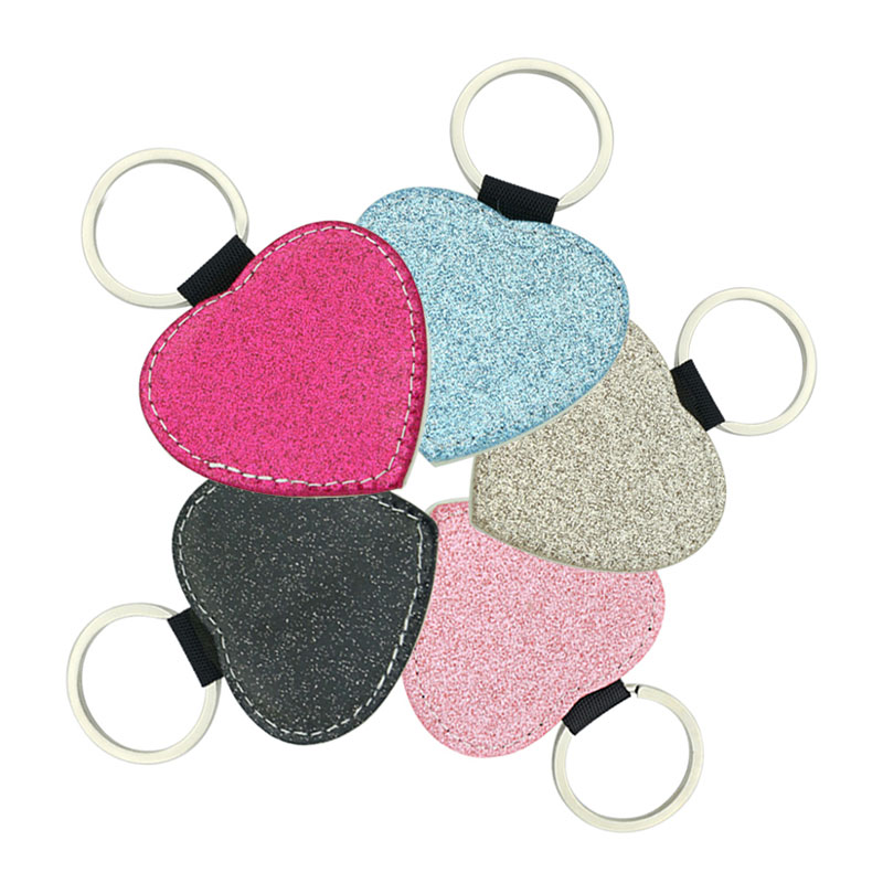 Porte-clés coeur en similicuir scintillant par sublimation - Impression simple face