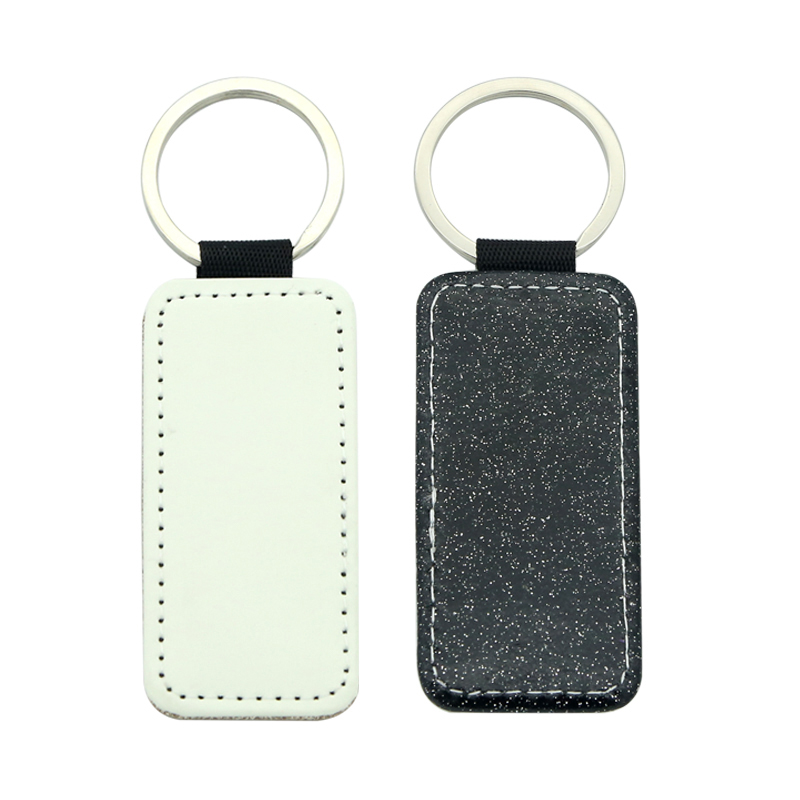 Porte-clés rectangulaire en similicuir scintillant par sublimation - Impression simple face