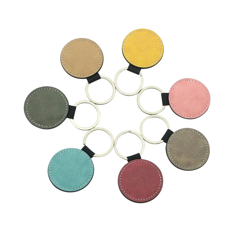 Porte-clés rond en cuir PU par sublimation - Impression simple face