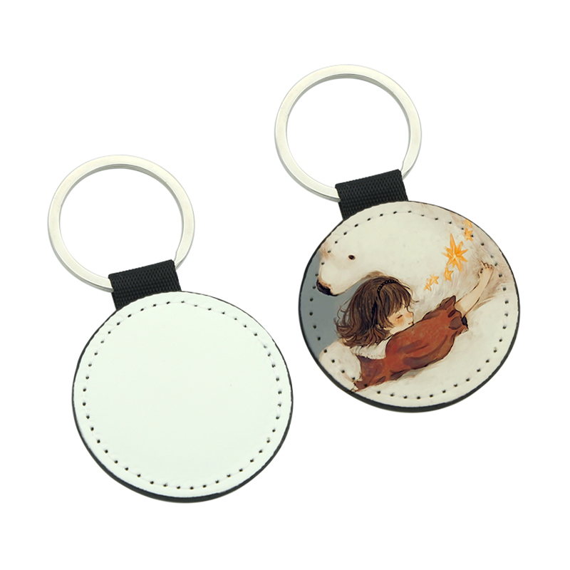 Porte-clés rond en cuir Pu par sublimation - Impression double face Porte-clés rond en cuir Pu par sublimation - Impression double face