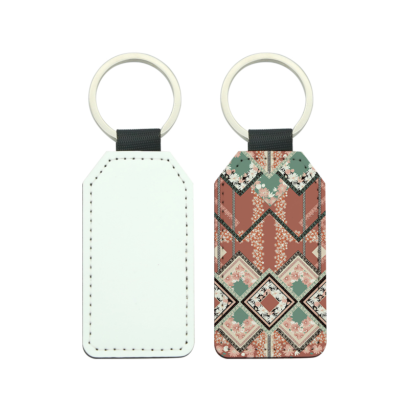 Porte-clés rectangulaire en cuir PU à sublimation avec coins trapézoïdaux - Impression sur un seul côté