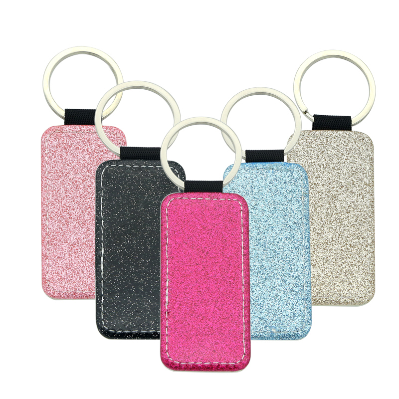 Porte-clés rectangulaire en similicuir scintillant par sublimation - Impression simple face