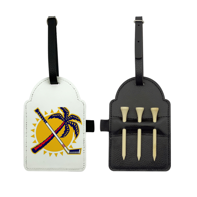 Étiquette de sac de golf en similicuir par sublimation avec 3 tees en bois