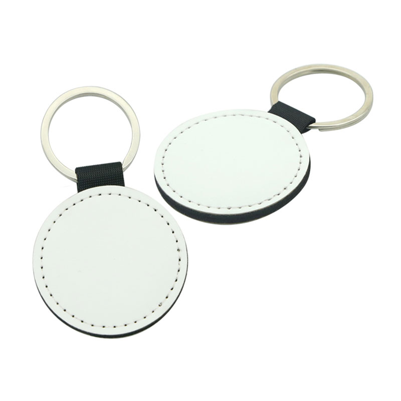 Porte-clés rond en cuir PU par sublimation - Impression simple face
