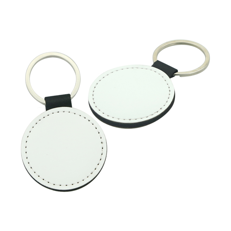 Porte-clés rond en cuir Pu par sublimation - Impression double face Porte-clés rond en cuir Pu par sublimation - Impression double face