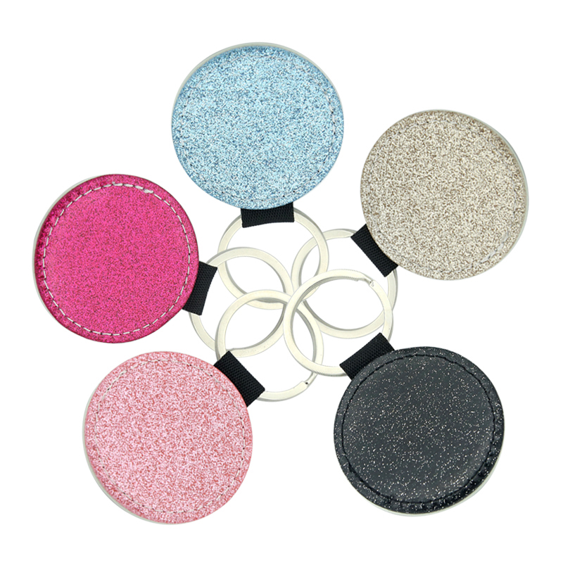 Porte-clés rond en similicuir scintillant par sublimation - Impression simple face