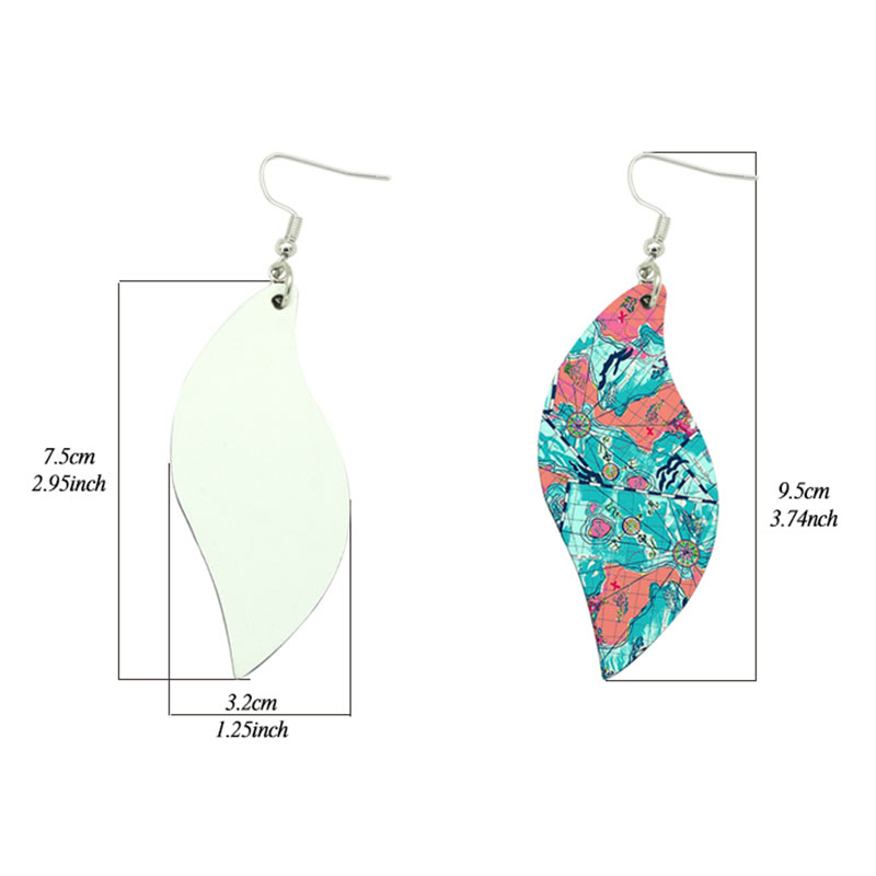 Boucle d'oreille en cuir PU à sublimation en forme de feuille (paire)