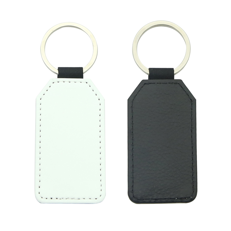 Porte-clés rectangulaire en cuir PU à sublimation avec coins trapézoïdaux - Impression sur un seul côté