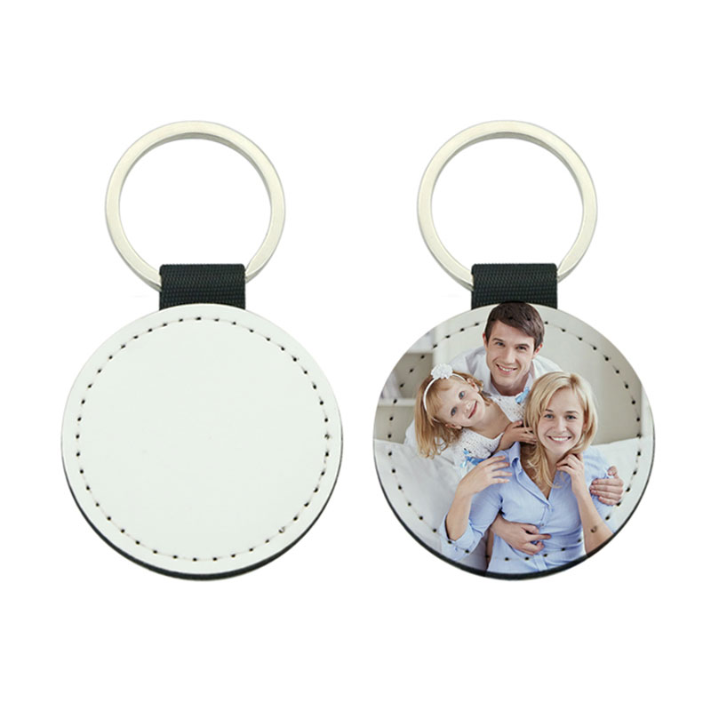 Porte-clés rond en cuir PU par sublimation - Impression simple face
