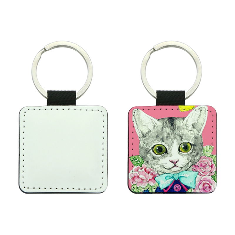Porte-clés carré en cuir PU par sublimation - Impression double face