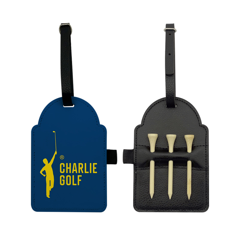 Étiquette de sac de golf en similicuir par sublimation avec 3 tees en bois