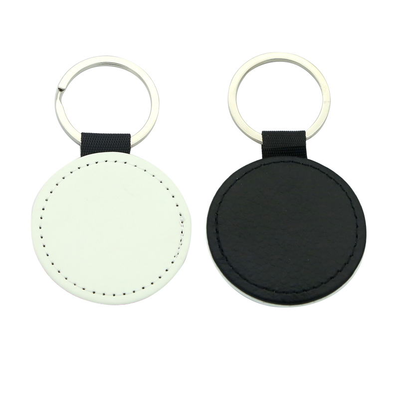 Porte-clés rond en cuir PU par sublimation - Impression simple face