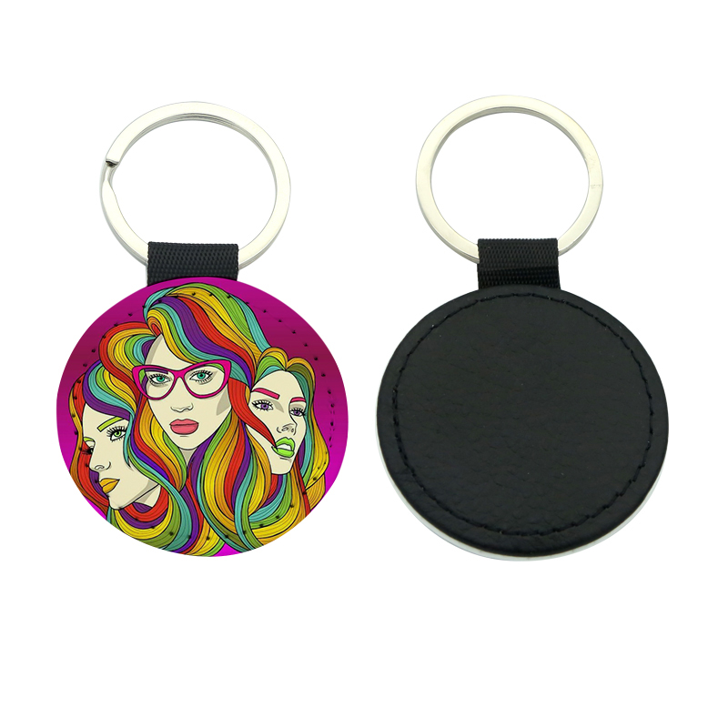 Porte-clés rond en cuir PU par sublimation - Impression simple face