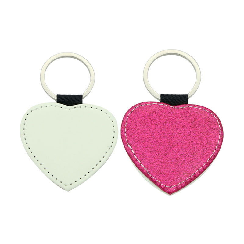 Porte-clés coeur en similicuir scintillant par sublimation - Impression simple face