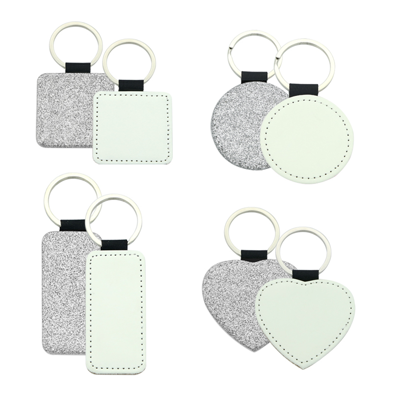 Porte-clés rond en similicuir scintillant par sublimation - Impression simple face