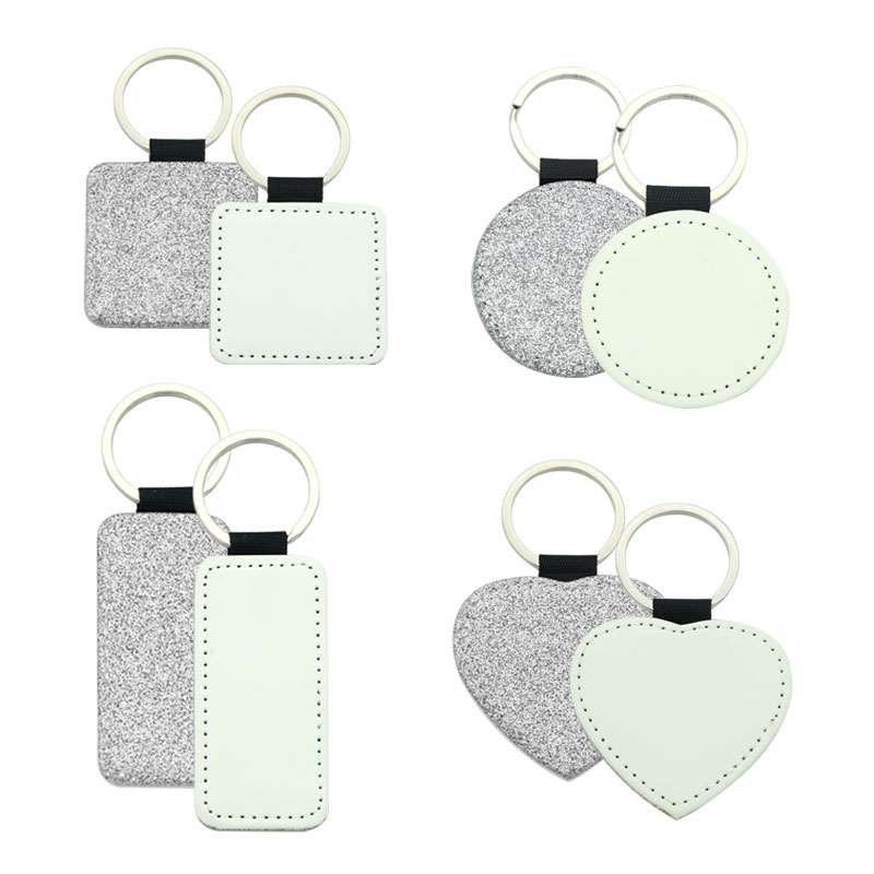 Porte-clés carré en similicuir scintillant par sublimation - Impression simple face