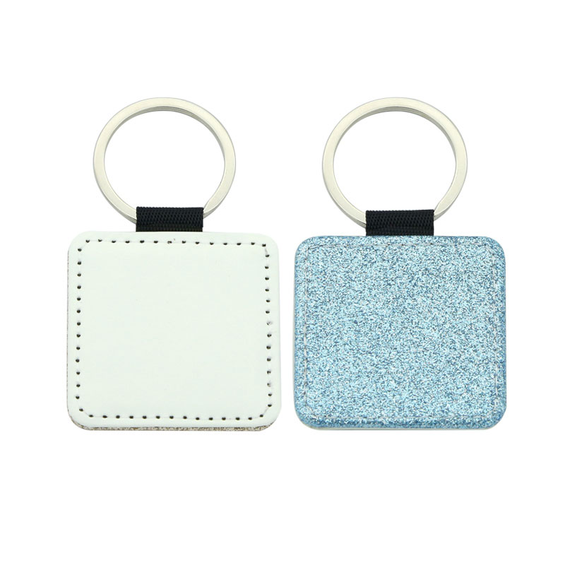 Porte-clés carré en similicuir scintillant par sublimation - Impression simple face