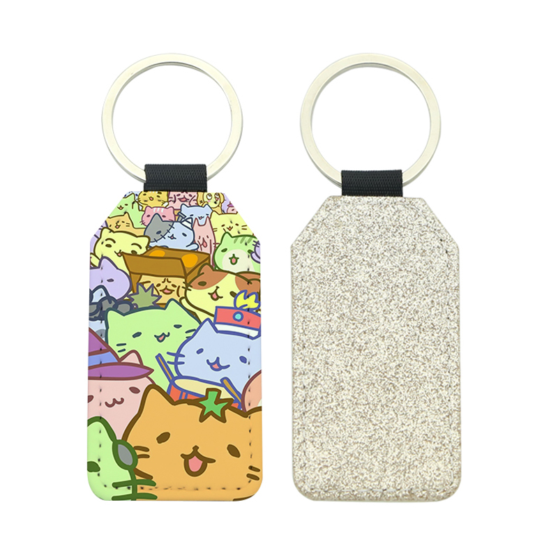 Porte-clés rectangulaire en similicuir scintillant par sublimation - Impression simple face