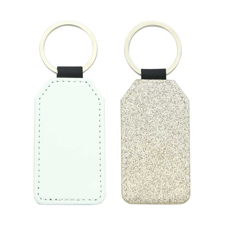 Porte-clés rectangulaire en similicuir scintillant par sublimation - Impression simple face