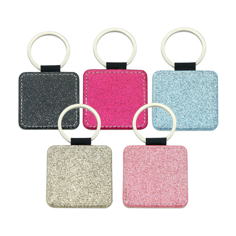 Porte-clés carré en similicuir scintillant par sublimation - Impression simple face