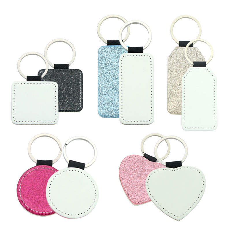 Porte-clés carré en similicuir scintillant par sublimation - Impression simple face