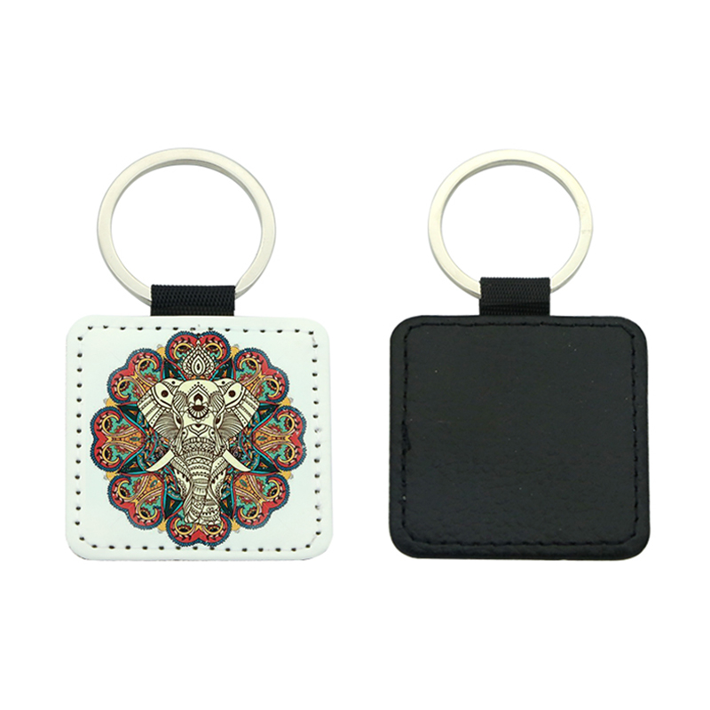 Porte-clés carré en cuir PU par sublimation - Impression simple face