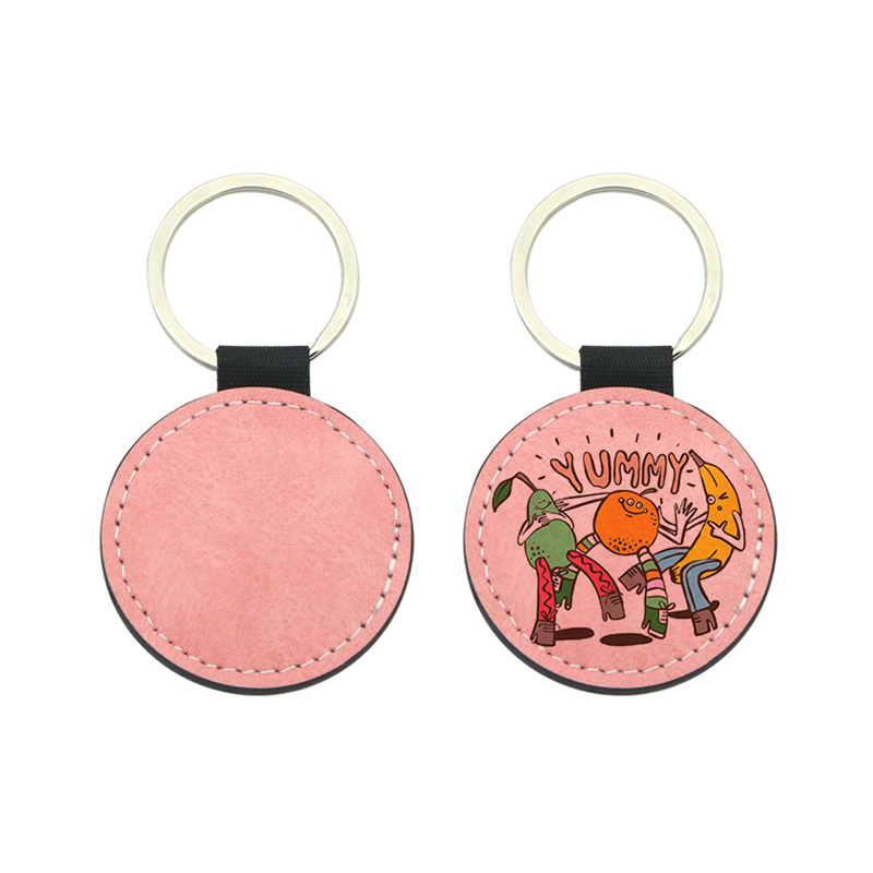 Porte-clés rond en cuir Pu par sublimation - Impression double face Porte-clés rond en cuir Pu par sublimation - Impression double face