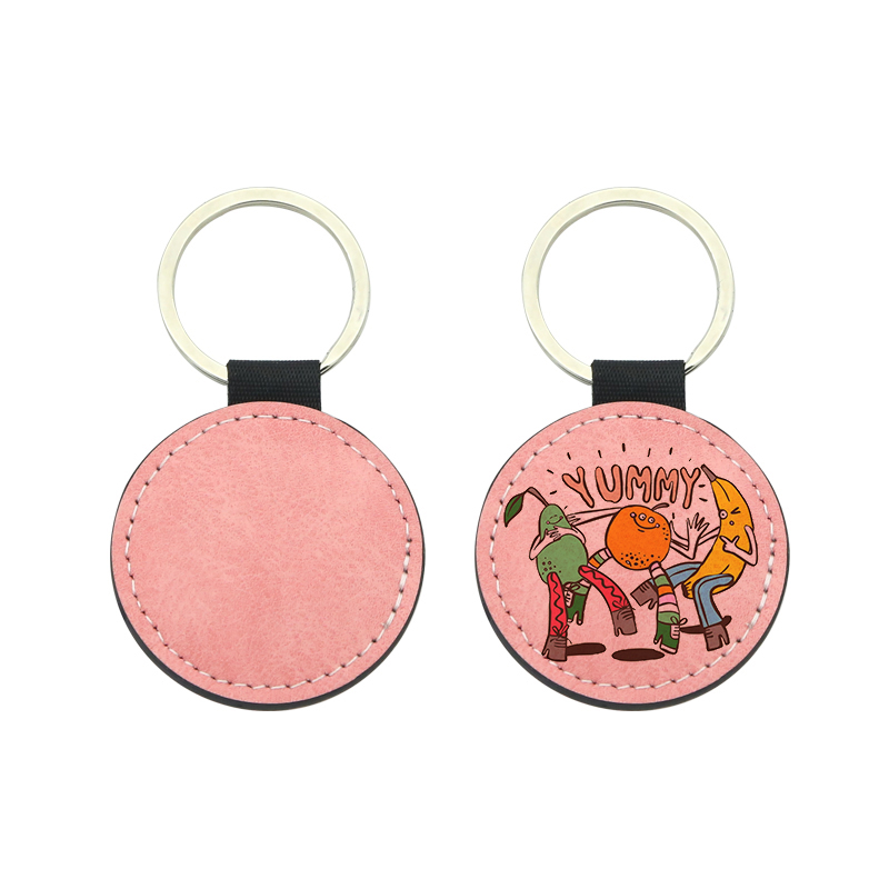 Porte-clés rond en cuir PU par sublimation - Impression simple face
