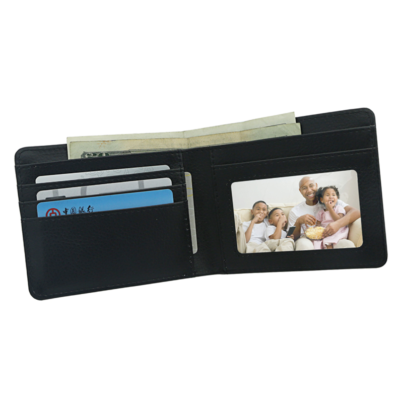 Portefeuille à deux volets en similicuir par sublimation pour hommes avec fenêtre photo Portefeuille à deux volets en similicuir par sublimation pour hommes avec fenêtre photo