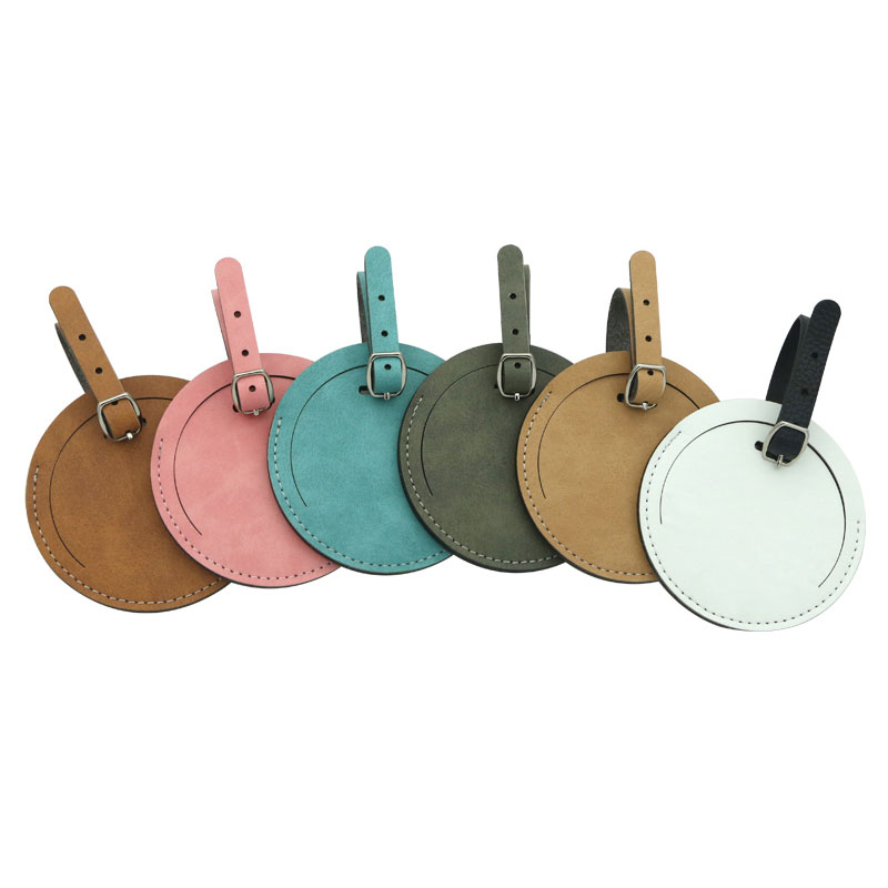 Étiquette de bagage en cuir PU double face colorée par sublimation - ronde