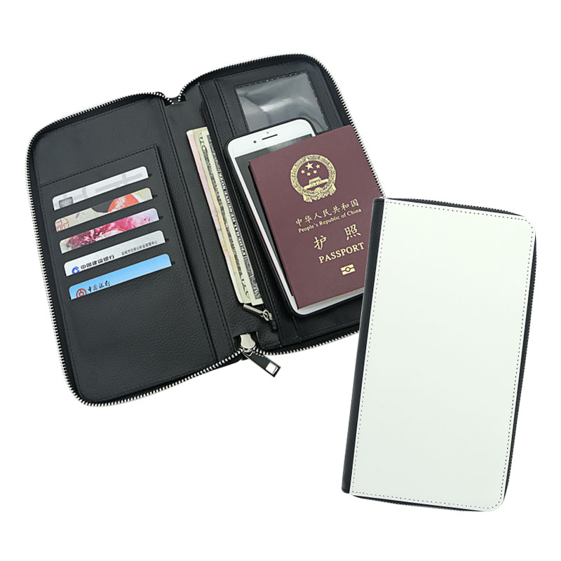 Porte-passeport en similicuir par sublimation avec fermeture éclair et intérieur en cuir PU