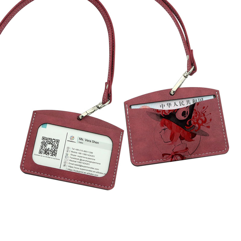 Porte-badge d'identification en similicuir par sublimation - Double couche de carte horizontale