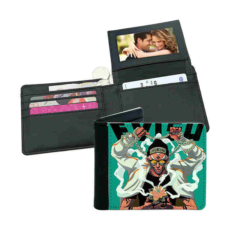 Portefeuille à deux volets en similicuir par sublimation pour hommes avec porte-cartes Portefeuille à deux volets en similicuir par sublimation pour hommes avec porte-cartes