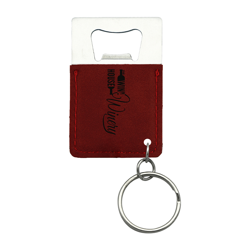Porte-clés ouvre-bouteille rectangulaire en similicuir laser