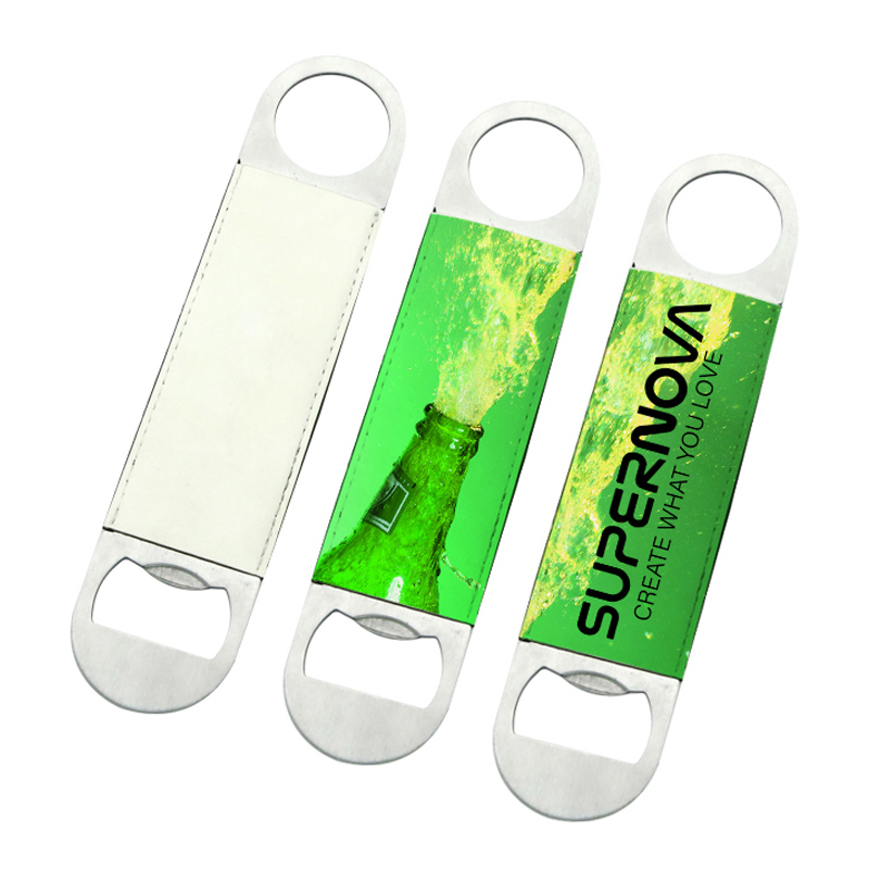 Ouvre-bouteille long en acier inoxydable en similicuir par sublimation Ouvre-bouteille long en acier inoxydable en similicuir par sublimation