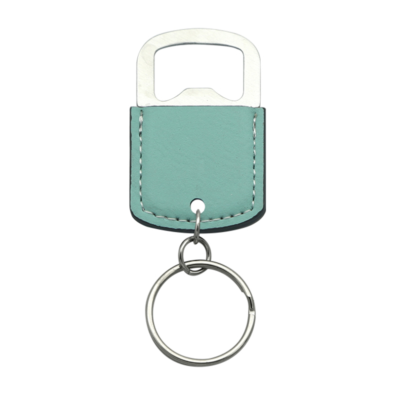 Porte-clés ouvre-bouteille ovale en similicuir laserable